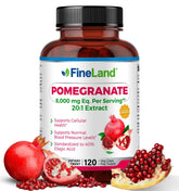 FineLand Pomegranate Extract bottle shows 20:1 potency for antioxidant support.