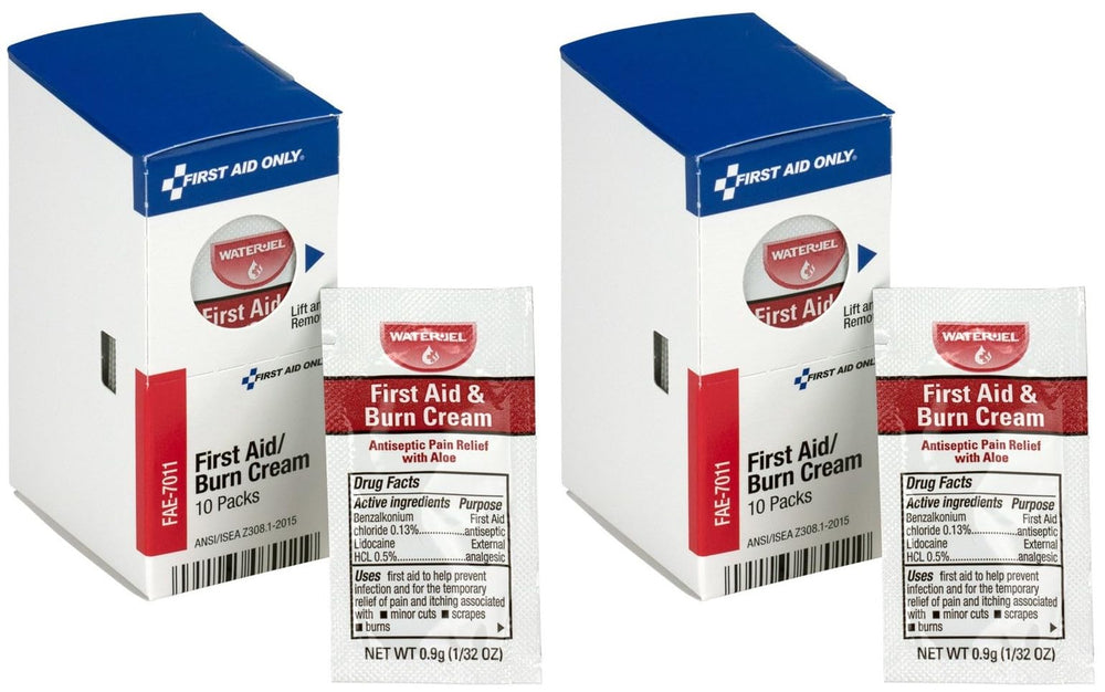 First Aid Only FAE-7011 burn cream packets, compact and portable for minor burn relief.