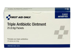 Single-use antibiotic ointment packets from First Aid Only G460 simplify hygienic application.