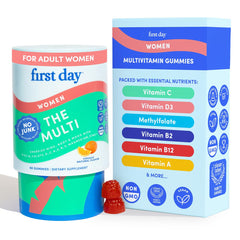 FIRST DAY women's multivitamin bottle for daily energy and essential nutrients.