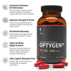 FIRST ENDURANCE OptygenHP bottle label highlights ingredients for sustained energy.