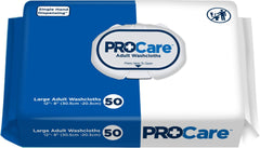 First Quality premoistened adult washcloths in a soft pack refill for convenient cleansing at home