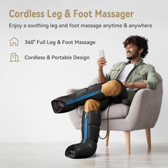 Full-leg massage coverage including feet and calves for thorough relaxation.