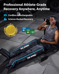FIT KING Pro battery pack powering portable leg compression therapy.