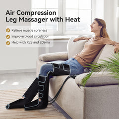 User wearing FIT KING leg massager for compression therapy