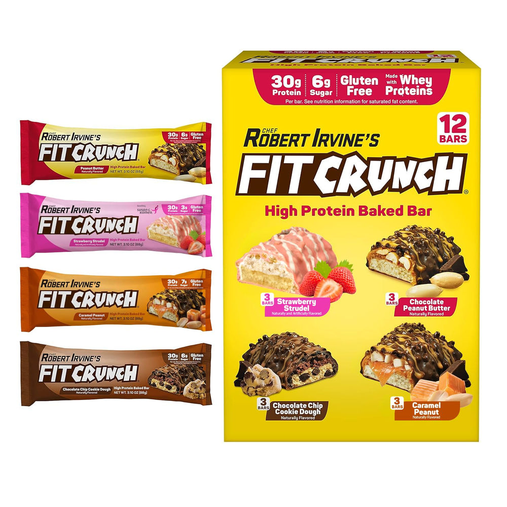 FITCRUNCH 6-layer baked bar packaging showcases a protein-packed snack option.