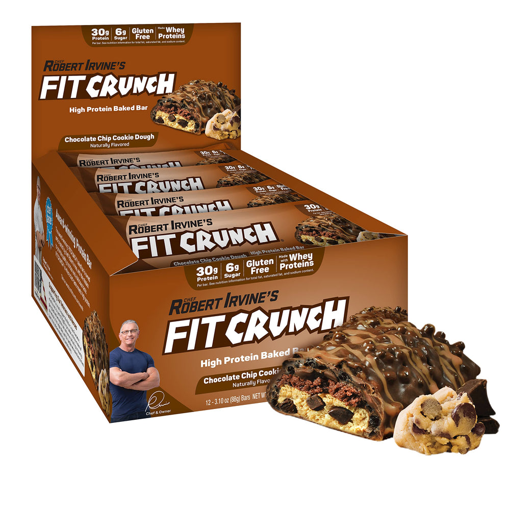 FITCRUNCH full-size bar with six layers and baked texture, ideal for a quick snack.