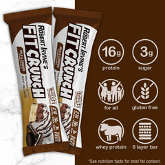 Packaging for FITCRUNCH Milk and Cookies on a kitchen counter.