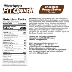 Fit Crunch wafer bar close-up shows crisp texture and chocolate peanut butter flavor.