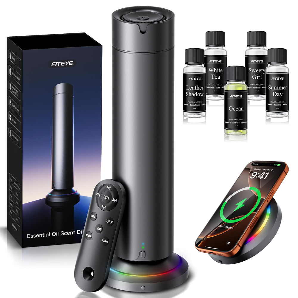 Fiteye waterless diffuser kit in a sleek housing for large spaces.
