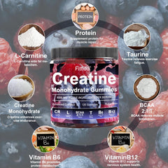 Fitfido Creatine Monohydrate Gummies closeup emphasizes chewy texture and taste
