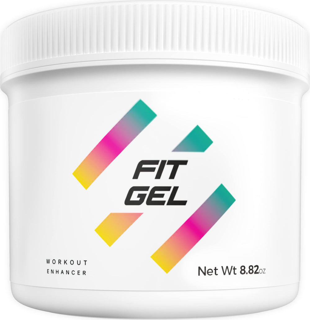 Fit Gel Workout Enhancer jar label highlights size and coconut fragrance for easy pre-workout use