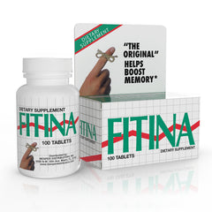 Fitina brain supplement bottle on desk signaling focus and memory support for work