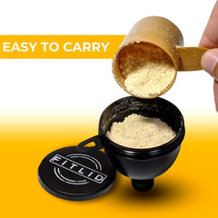 FitLid large protein funnel designed for easy powder pouring into bottles