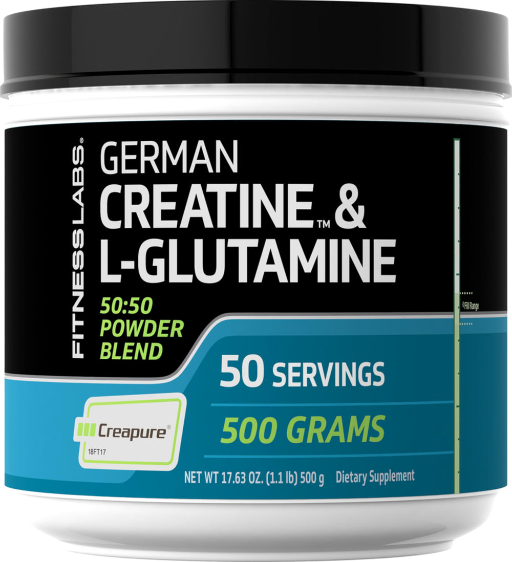 Fitness Labs German Creatine L-Glutamine bottle pour for post-workout recovery