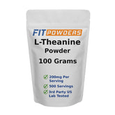 FitPowders L-Theanine bottle held for daily dosing.