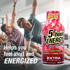 Five-hour ENERGY Cherry Shot packaging display with single-flavor 30-count box.