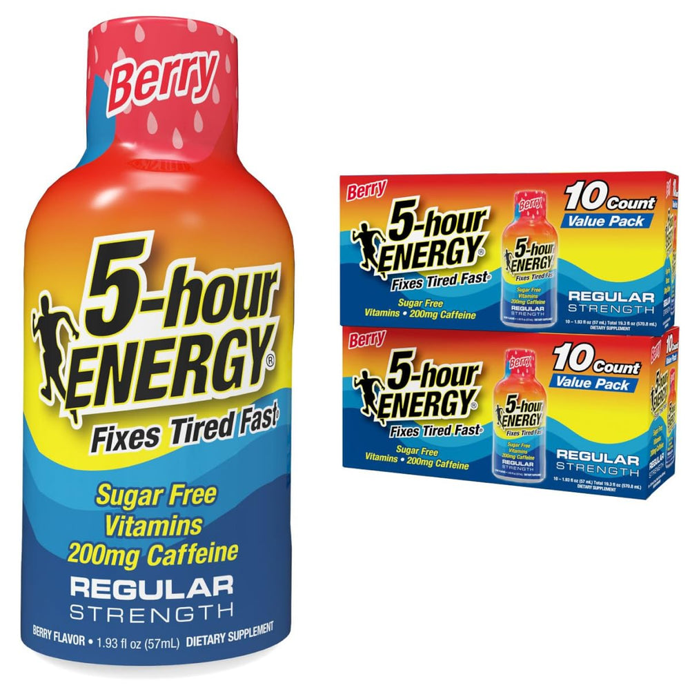 Five-hour ENERGY regular-strength shot bottle ready for on-the-go energy use.