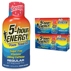 Five-hour ENERGY regular-strength shot bottle ready for on-the-go energy use.