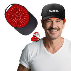FIVORRA red light cap worn on the head for relaxing scalp wellness.
