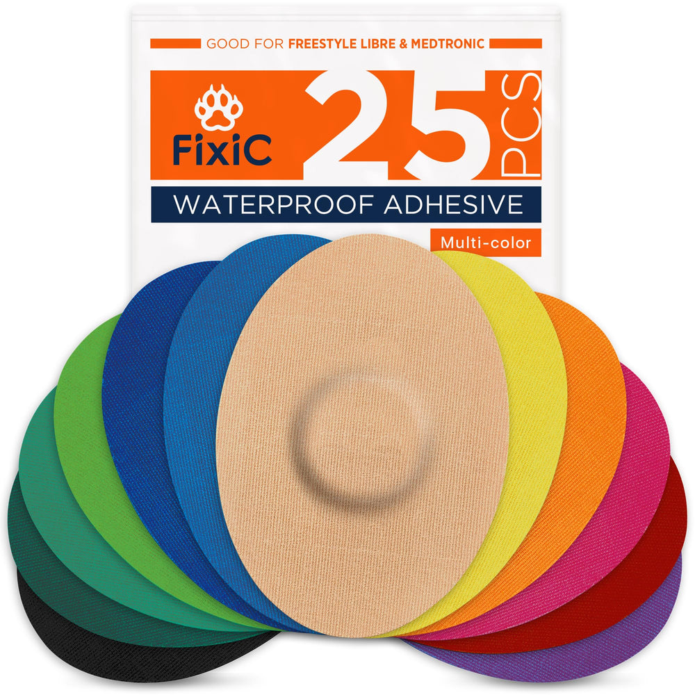 Fixic Freestyle patches front view showing secure sensor wear