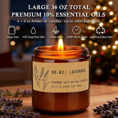 FKJOL lavender candle in amber jar promotes relaxation.