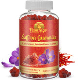 Flamingo Saffron Extract Gummies apple-flavored bottle for daily focus.