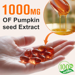 Flasture pumpkin seed oil softgels closeup for easy daily intake.