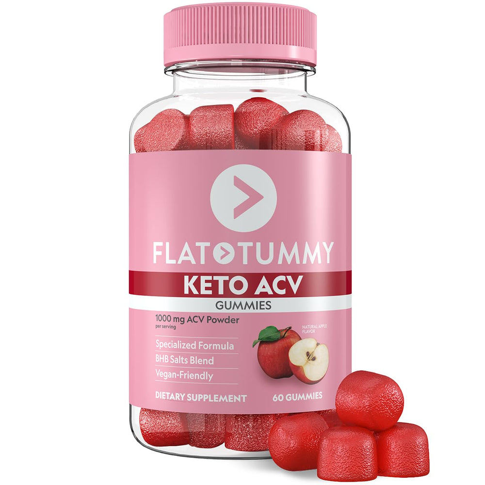 Flat Tummy Keto ACV Gummies bottle on table, convenient daily keto option.