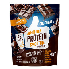 FlavCity Grass Fed Whey Chocolate jar front, premium protein source for daily fueling