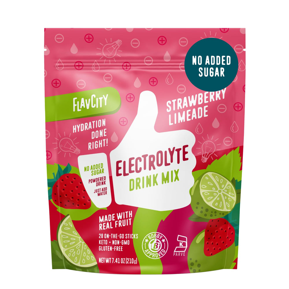 FlavCity Strawberry Limeade stick packet ready to mix for on-the-go hydration