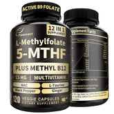 Fleamart L-Methylfolate 15mg + Methyl B12 capsules bottle for daily mood and energy.