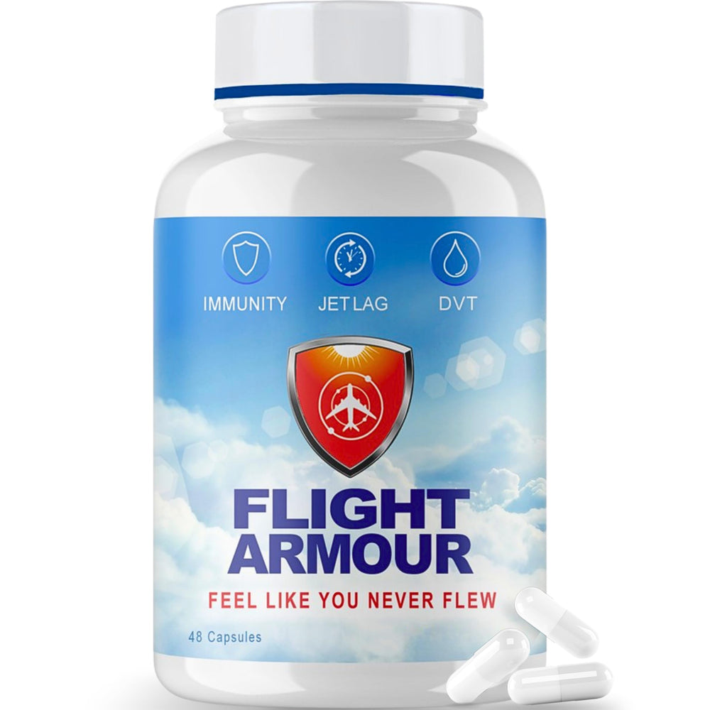 Flight Armour jetlag bottle on a travel shelf signaling energy support