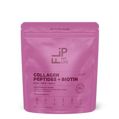 Flip My Life Collagen Peptides pomegranate flavor stirred into yogurt