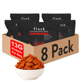 Flock Keto Chicken Skin Chips in a bowl, Nashville Hot flavor, high-protein crunch.