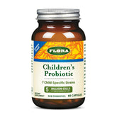 Flora Children’s Probiotic bottle front shows multistrain blend for kid digestion