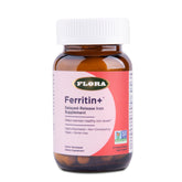Flora Ferritin+ bottle label highlighting plant-based iron support.
