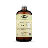 Flora Flax Oil bottle shows cold-pressed omega-3 and omega-6 support.