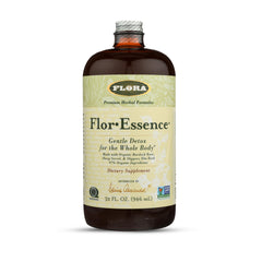 Flora Flor Essence bottle on countertop ready for a gentle daily detox