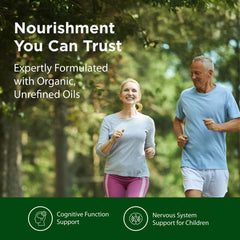 Flora Udo's Oil DHA label close-up emphasizing organic and kosher ingredients