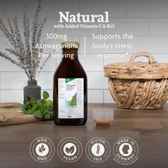 Floradix Ashwagandha Liquid mixed with a glass of water