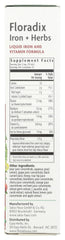 Floradix Floravital ingredients label highlights herbs and fruit juice concentrates for pleasant taste