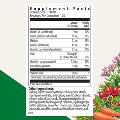 Floradix Iron Tablets packaging close-up highlighting vegan and gluten-free features.