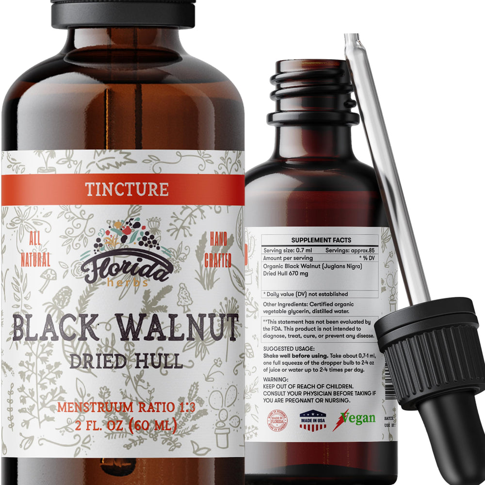 Florida Herbs Black Walnut Tincture bottle with dropper for daily use.