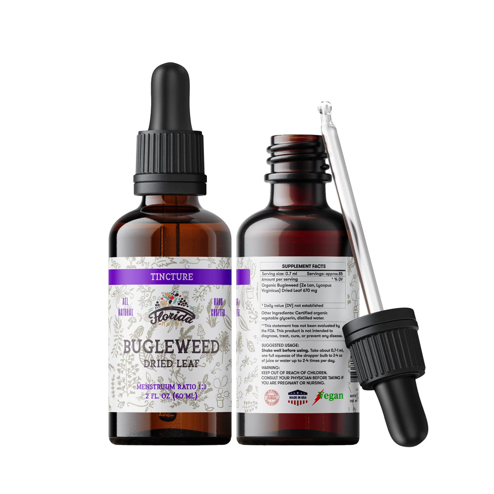 Florida Herbs Bugleweed tincture bottle with dropper for organic herbal support