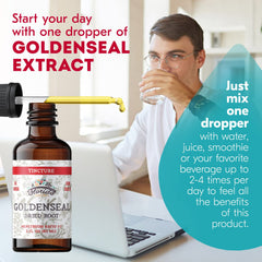 Florida Herbs packaging label showcases organic, non-GMO ingredients for Goldenseal tincture.