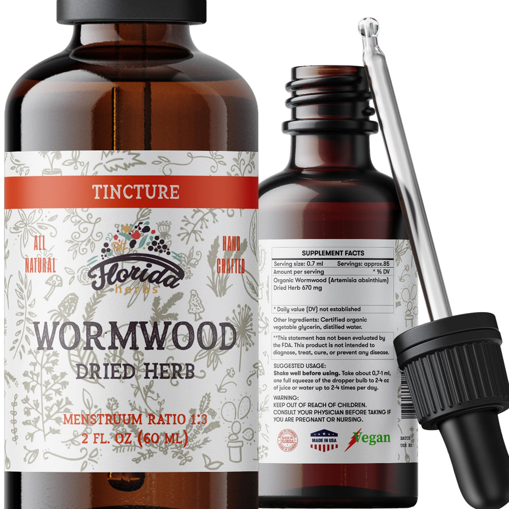 Florida Herbs Wormwood tincture bottle for easy daily digestive support.