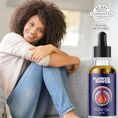 Flower Power Yoni Oil being applied for gentle intimate care.