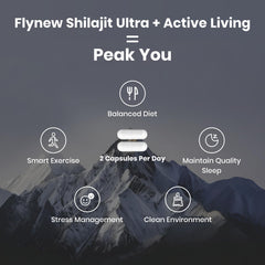 Flynew Shilajit fulvic acid graphic highlighting natural energy.