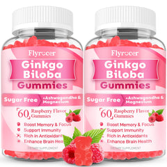 Flyrocer Ginkgo Biloba Gummies bottle front shows raspberry flavor for focus